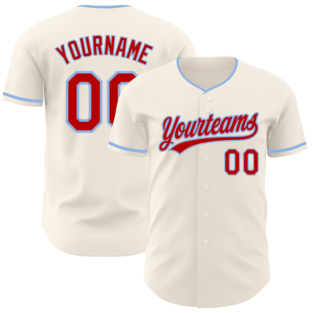 Custom Cream Red-Light Blue Authentic Baseball Jersey