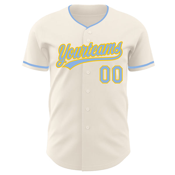 Custom Cream Light Blue-Yellow Authentic Baseball Jersey