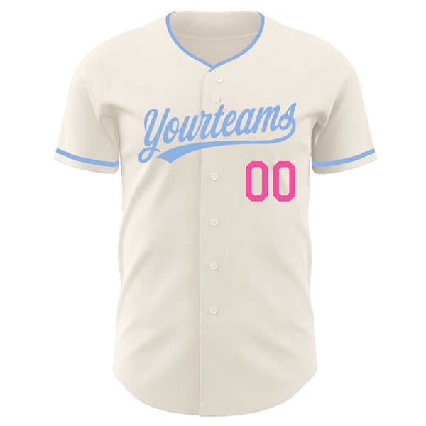 Custom Cream Light Blue-Pink Authentic Baseball Jersey