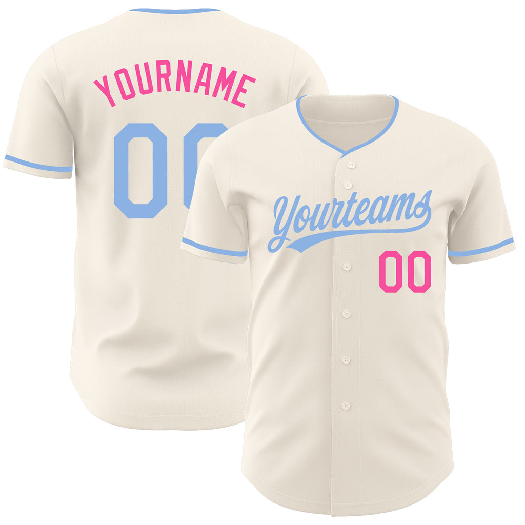 Custom Cream Light Blue-Pink Authentic Baseball Jersey