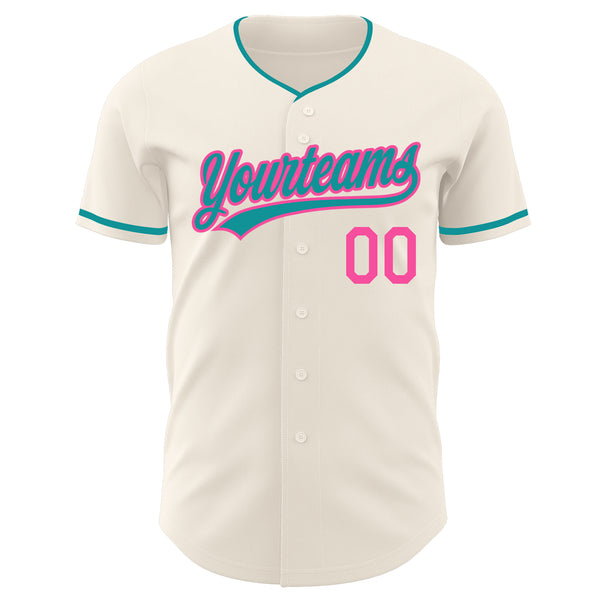 Custom Cream Teal-Pink Authentic Baseball Jersey