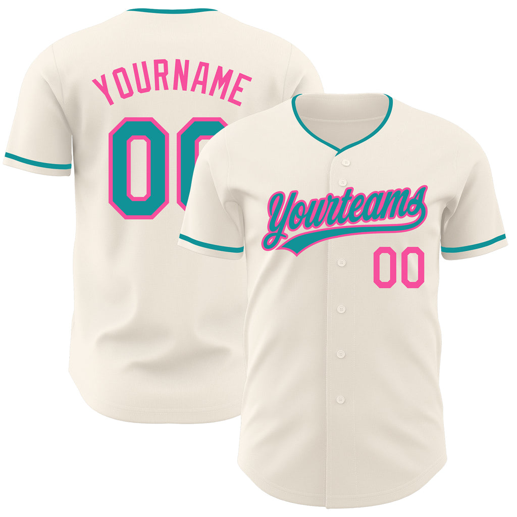 Custom Cream Teal-Pink Authentic Baseball Jersey