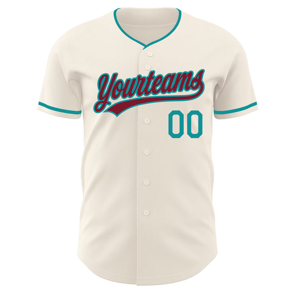Custom Cream Crimson-Teal Authentic Baseball Jersey