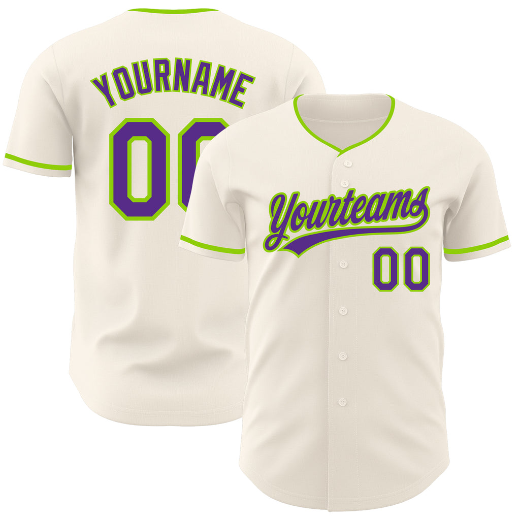 Custom Cream Purple-Neon Green Authentic Baseball Jersey