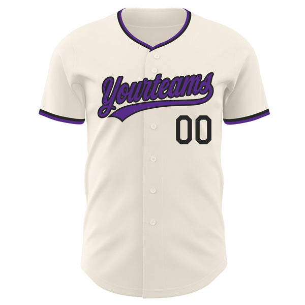 Custom Cream Purple-Black Authentic Baseball Jersey