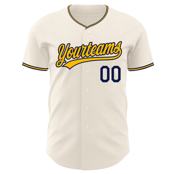 Custom Cream Gold-Navy Authentic Baseball Jersey