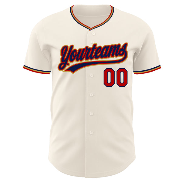 Custom Cream Navy Red-Old Gold Authentic Baseball Jersey