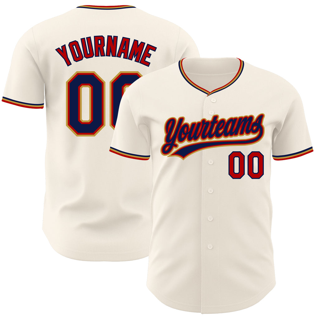 Custom Cream Navy Red-Old Gold Authentic Baseball Jersey