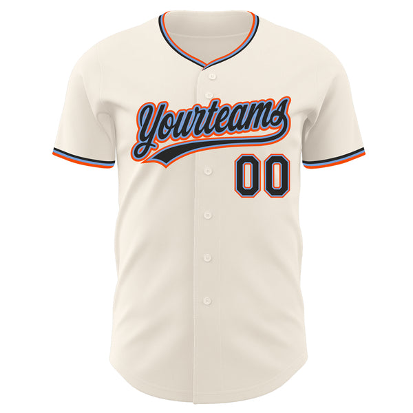 Custom Cream Black Powder Blue-Orange Authentic Baseball Jersey