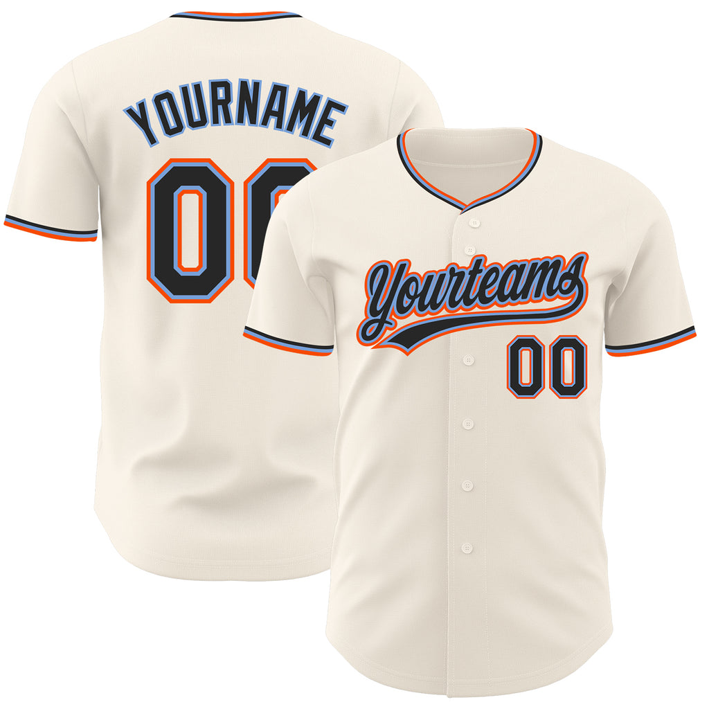 Custom Cream Black Powder Blue-Orange Authentic Baseball Jersey