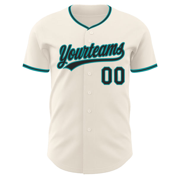 Custom Cream Black-Teal Authentic Baseball Jersey