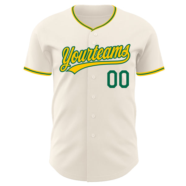Custom Cream Yellow-Kelly Green Authentic Baseball Jersey