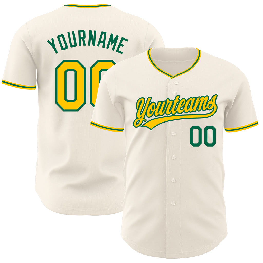 Custom Cream Yellow-Kelly Green Authentic Baseball Jersey