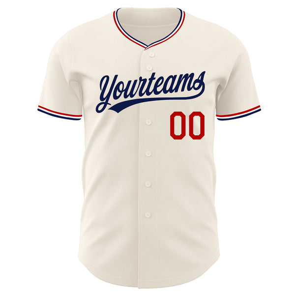 Custom Cream Navy Red-White Authentic Baseball Jersey