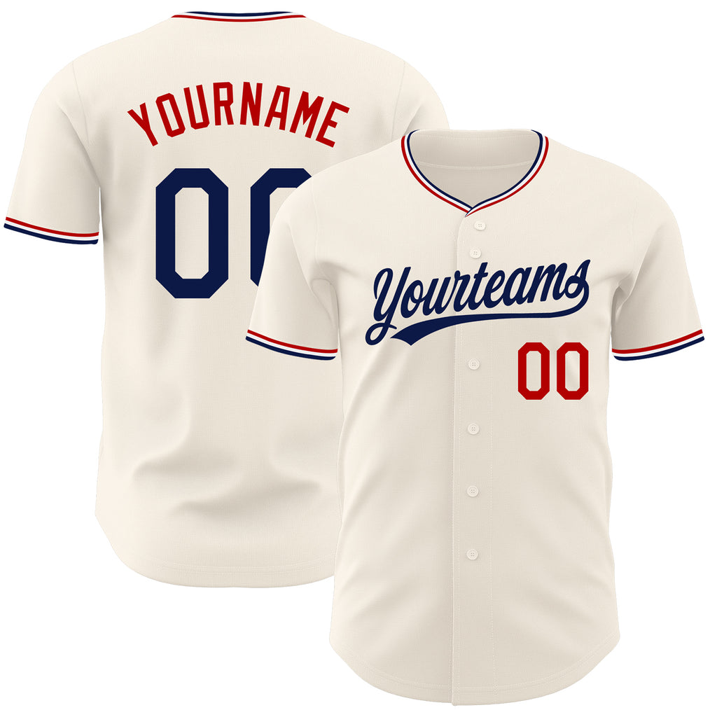 Custom Cream Navy Red-White Authentic Baseball Jersey