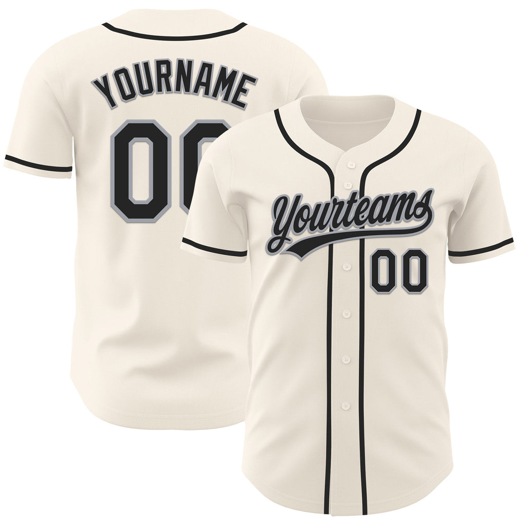 Custom Cream Black-Gray Authentic Baseball Jersey