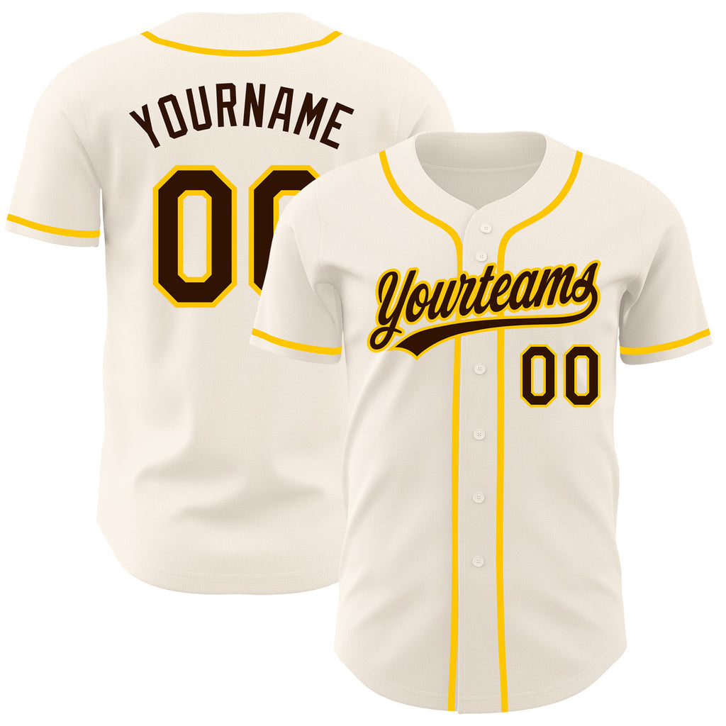 Custom Cream Brown-Yellow Authentic Baseball Jersey
