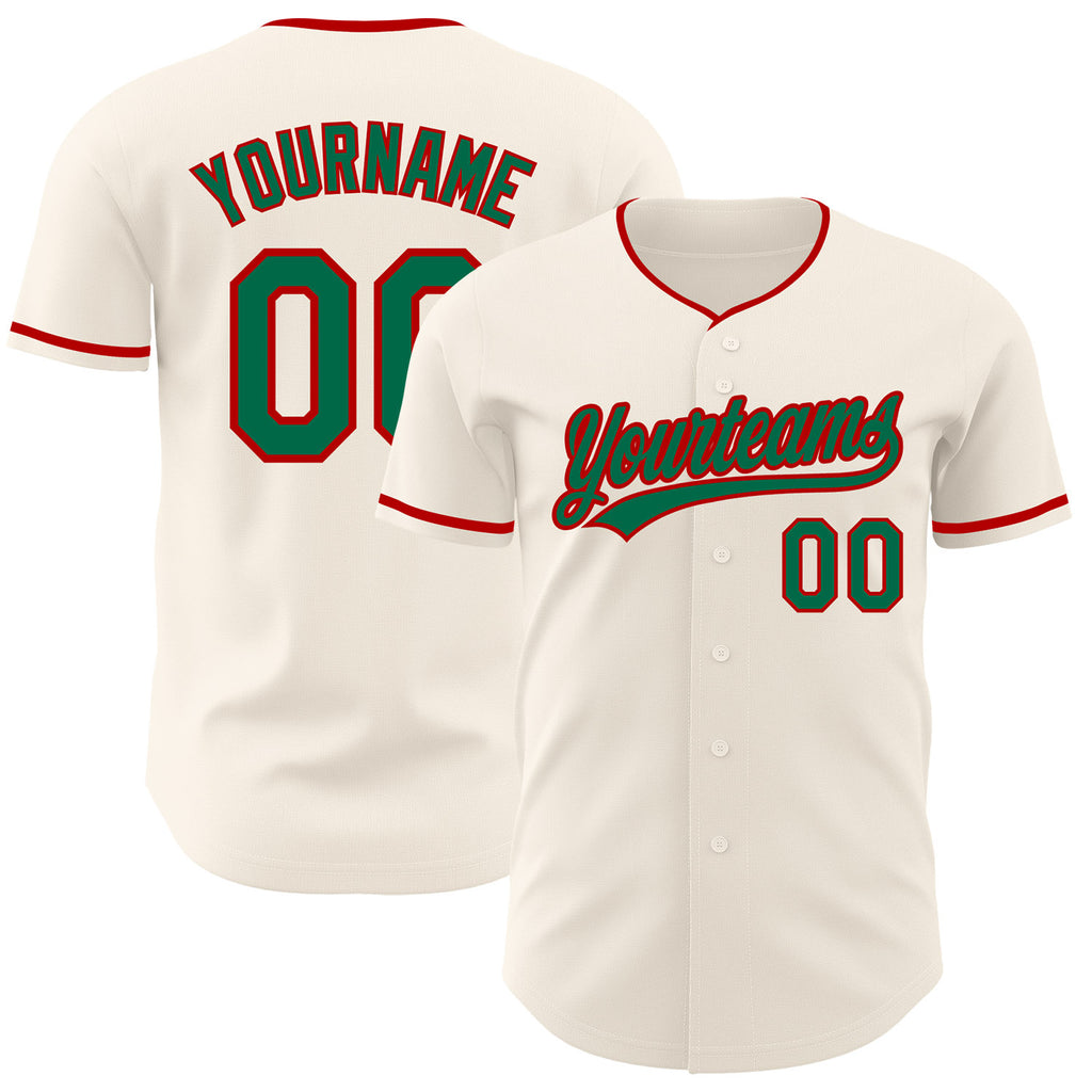 Custom Cream Kelly Green-Red Authentic Baseball Jersey