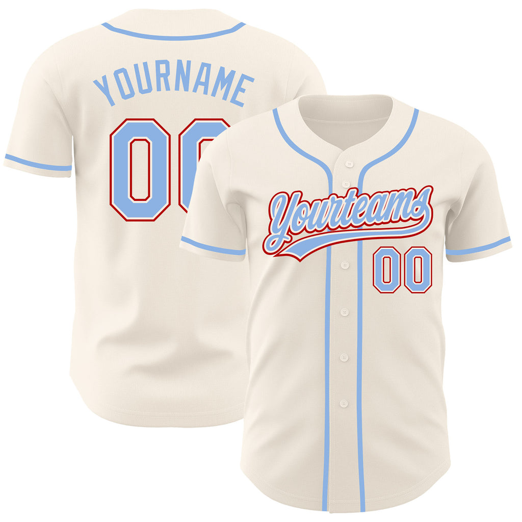 Custom Cream Light Blue-Red Authentic Baseball Jersey