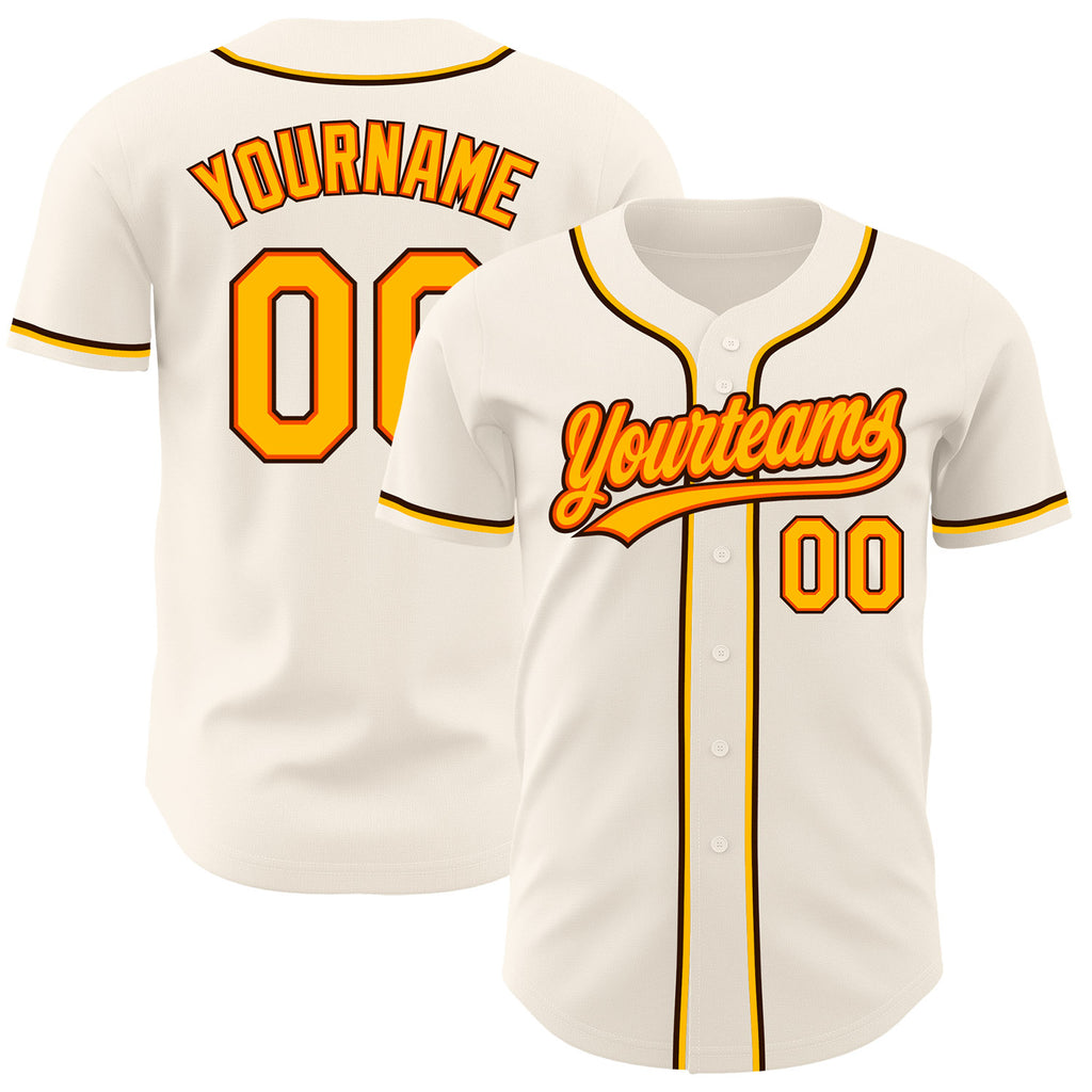 Custom Cream Gold Orange-Brown Authentic Baseball Jersey