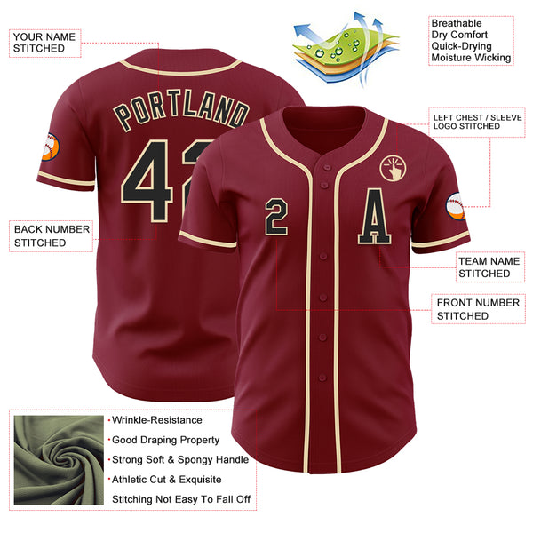 Custom Crimson Black-Cream Authentic Baseball Jersey