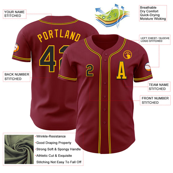 Custom Crimson Black-Gold Authentic Baseball Jersey