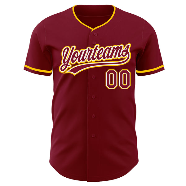 Custom Crimson White-Yellow Authentic Baseball Jersey