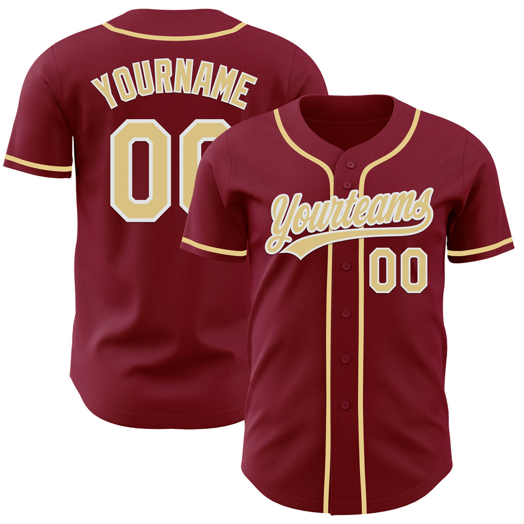 Custom Crimson Vegas Gold-White Authentic Baseball Jersey