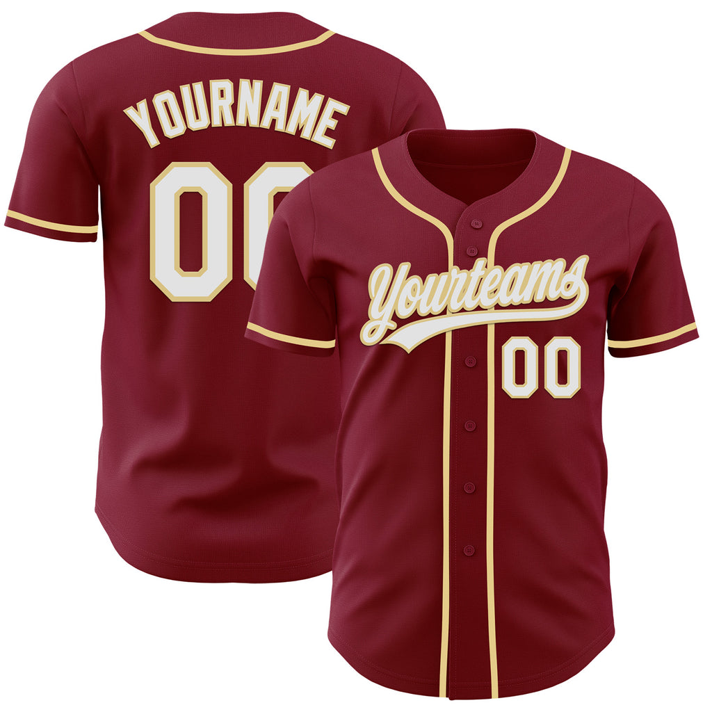 Custom Crimson White-Vegas Gold Authentic Baseball Jersey