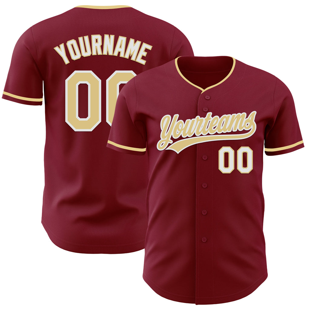 Custom Crimson Vegas Gold-White Authentic Baseball Jersey