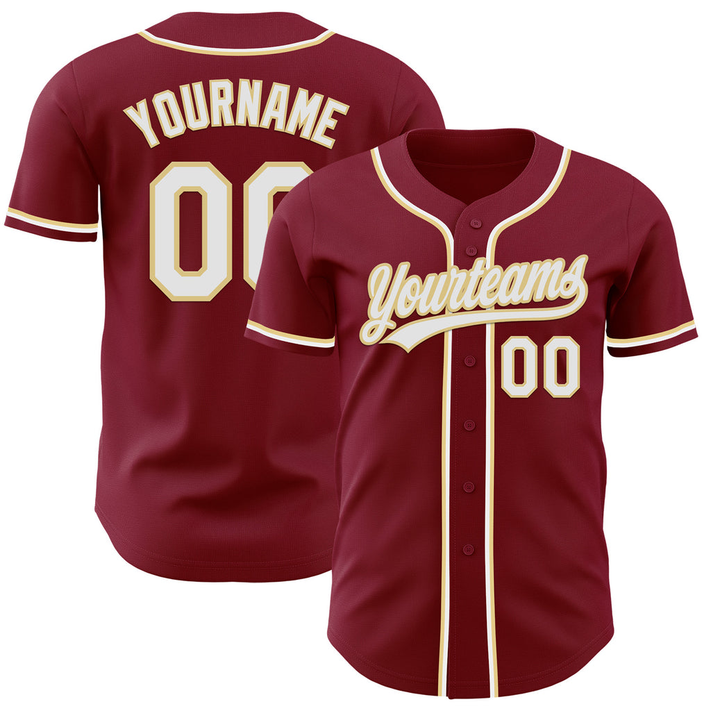Custom Crimson White-Vegas Gold Authentic Baseball Jersey