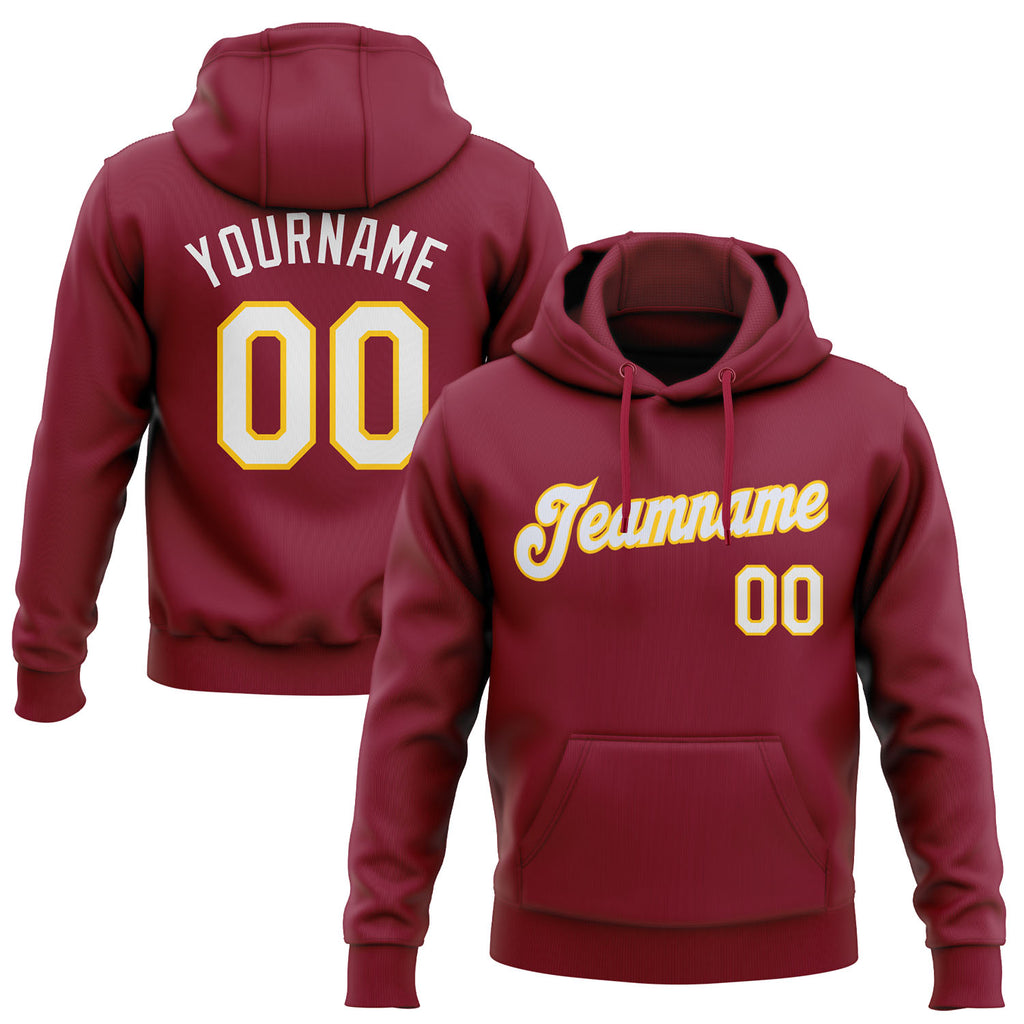 Custom Stitched Crimson White-Yellow Pullover Sweatshirt Hoodie