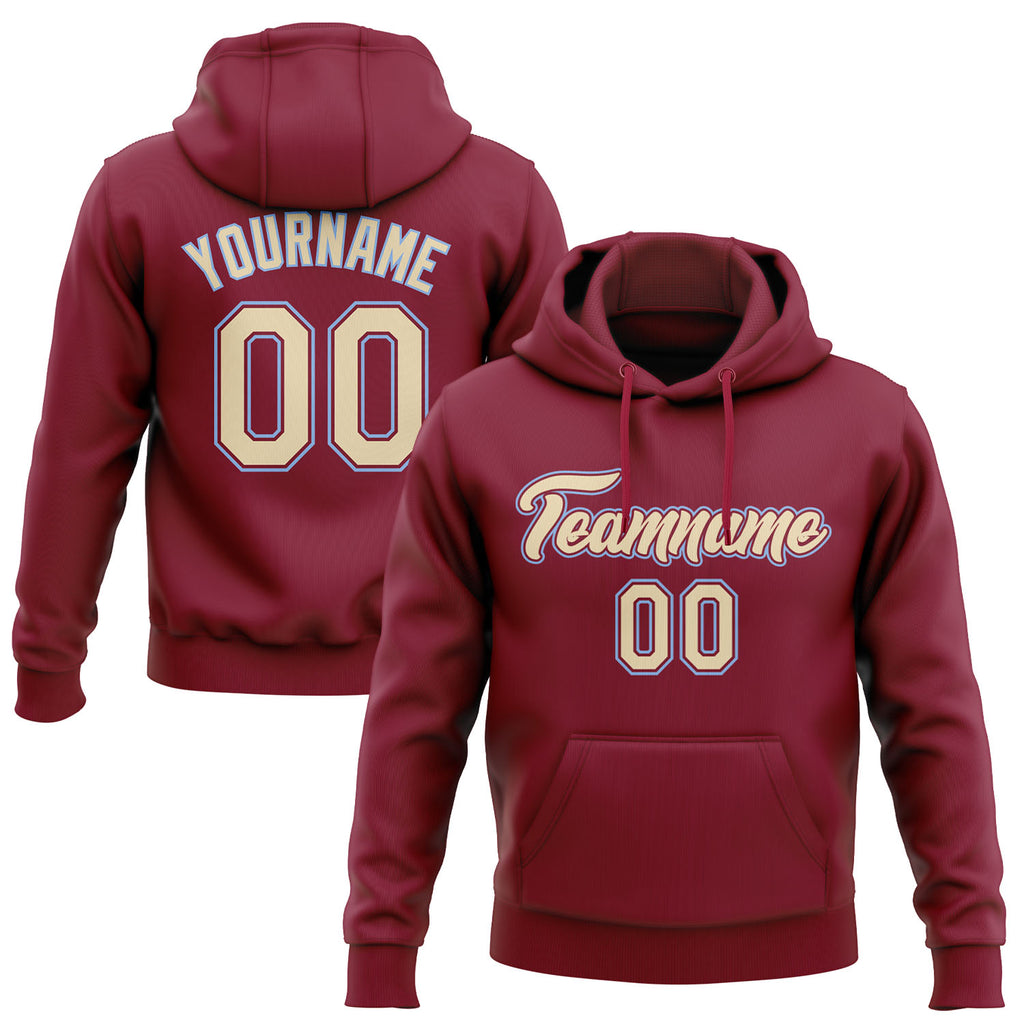 Custom Stitched Crimson Cream-Light Blue Pullover Sweatshirt Hoodie