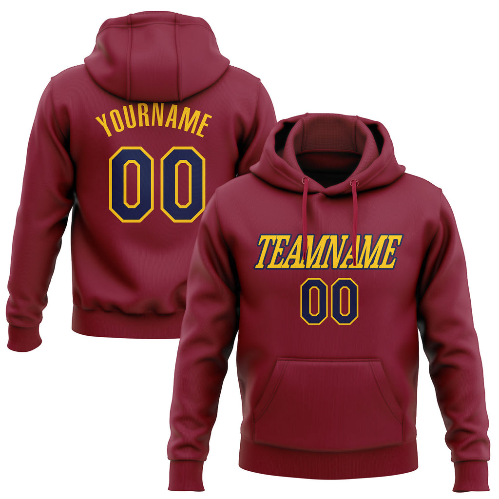 Custom Stitched Crimson Navy-Yellow Pullover Sweatshirt Hoodie