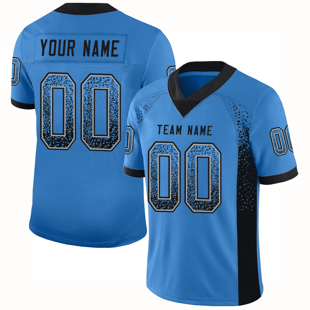 Custom Powder Blue Black-Gray Drift Fashion Football Jersey