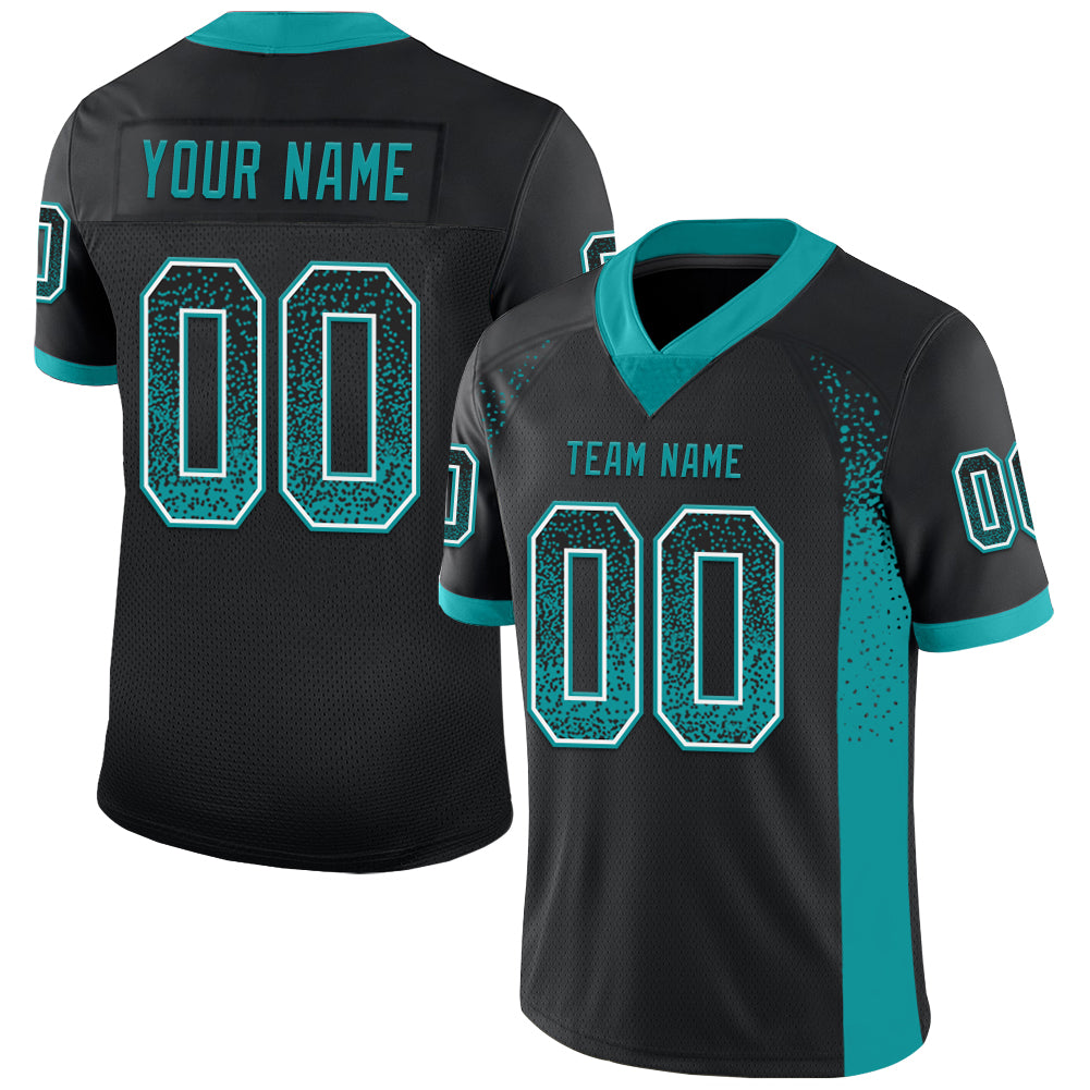 Custom Black Teal-White Drift Fashion Football Jersey
