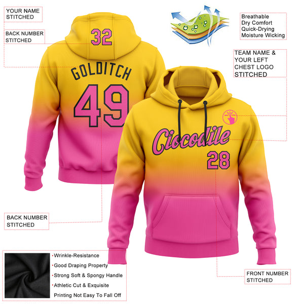 Custom Stitched Yellow Pink-Black Fade Fashion Sports Pullover Sweatshirt Hoodie