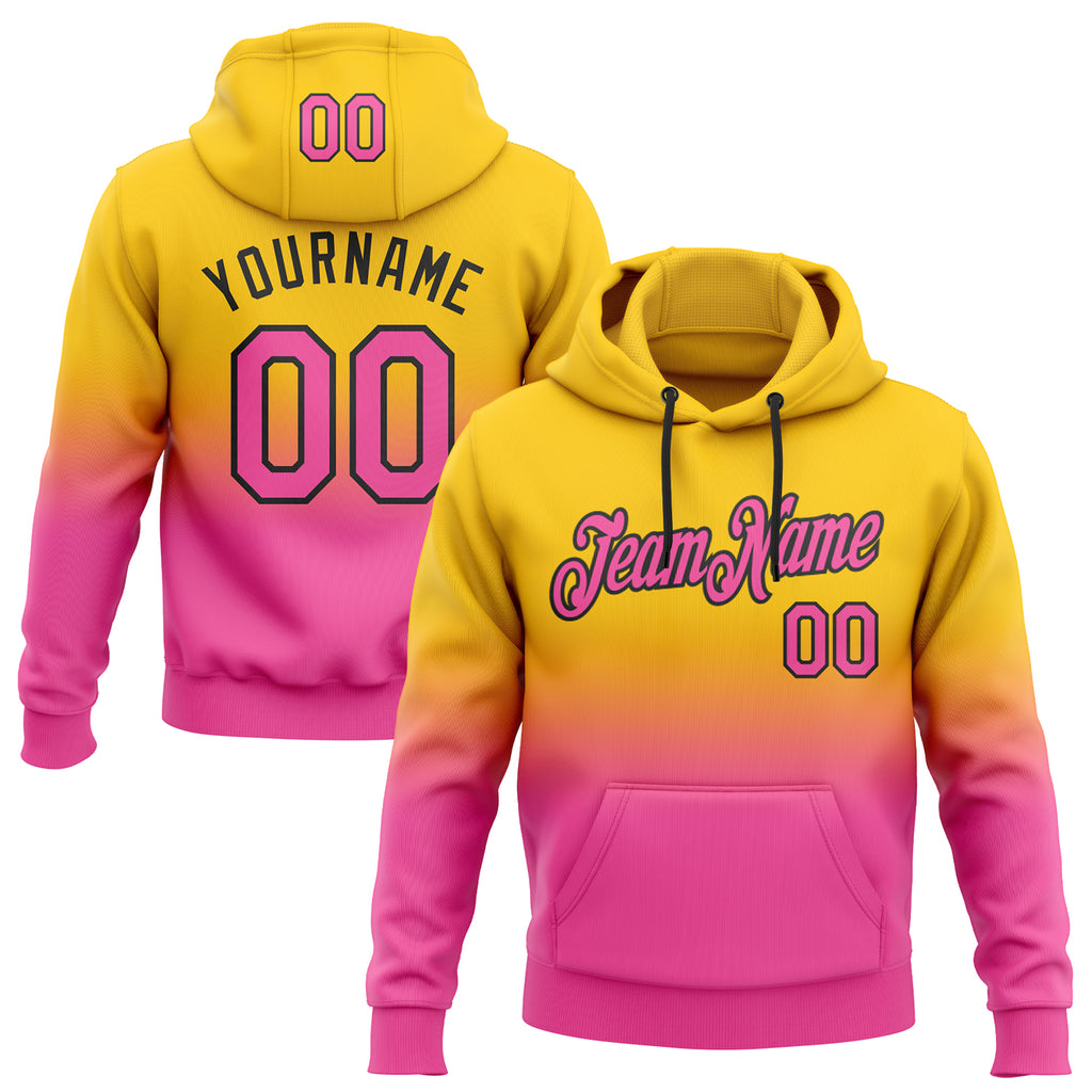 Custom Stitched Yellow Pink-Black Fade Fashion Sports Pullover Sweatshirt Hoodie