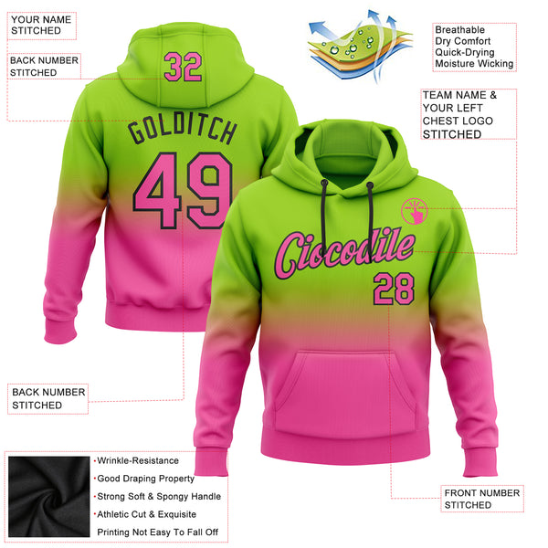Custom Stitched Neon Green Pink-Black Fade Fashion Sports Pullover Sweatshirt Hoodie
