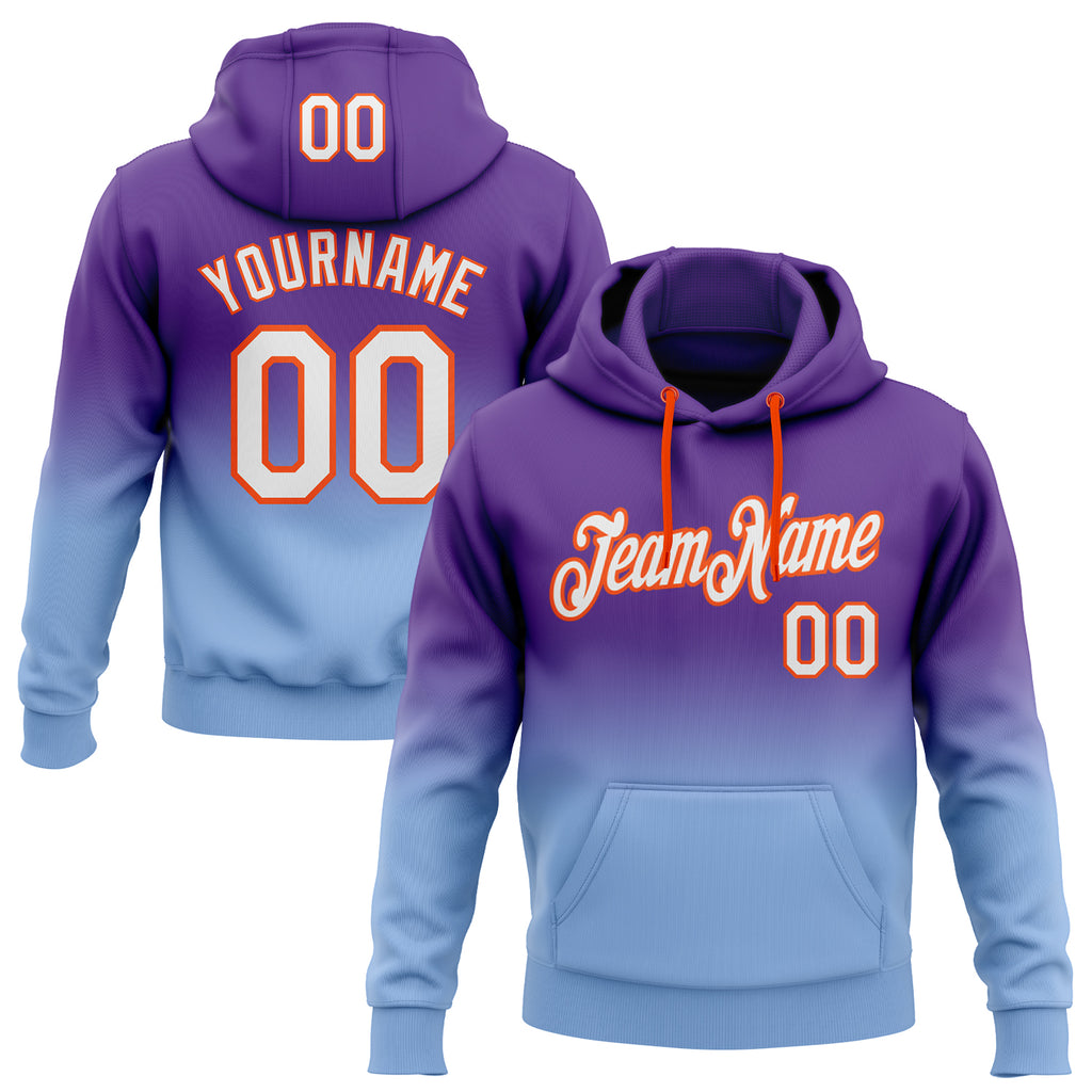 Custom Stitched Purple White Light Blue-Orange Fade Fashion Sports Pullover Sweatshirt Hoodie