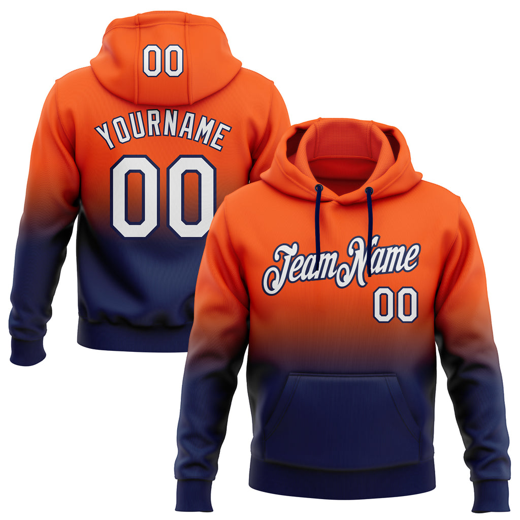 Custom Stitched Orange White-Navy Fade Fashion Sports Pullover Sweatshirt Hoodie