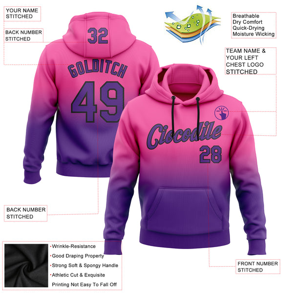 Custom Stitched Pink Purple-Black Fade Fashion Sports Pullover Sweatshirt Hoodie