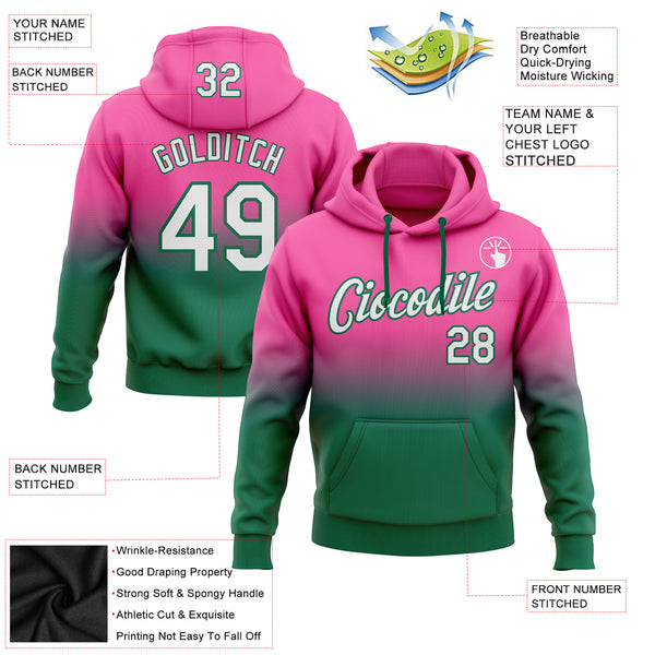 Custom Stitched Pink White-Kelly Green Fade Fashion Sports Pullover Sweatshirt Hoodie