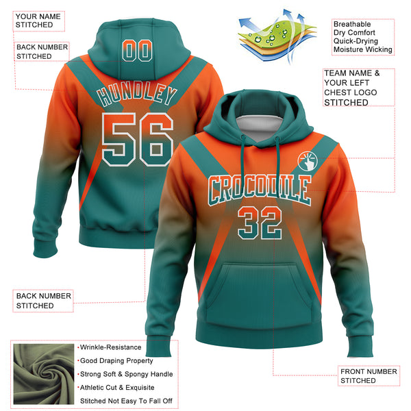 Custom Stitched Orange Teal-White Fade Fashion Arrow Sports Pullover Sweatshirt Hoodie