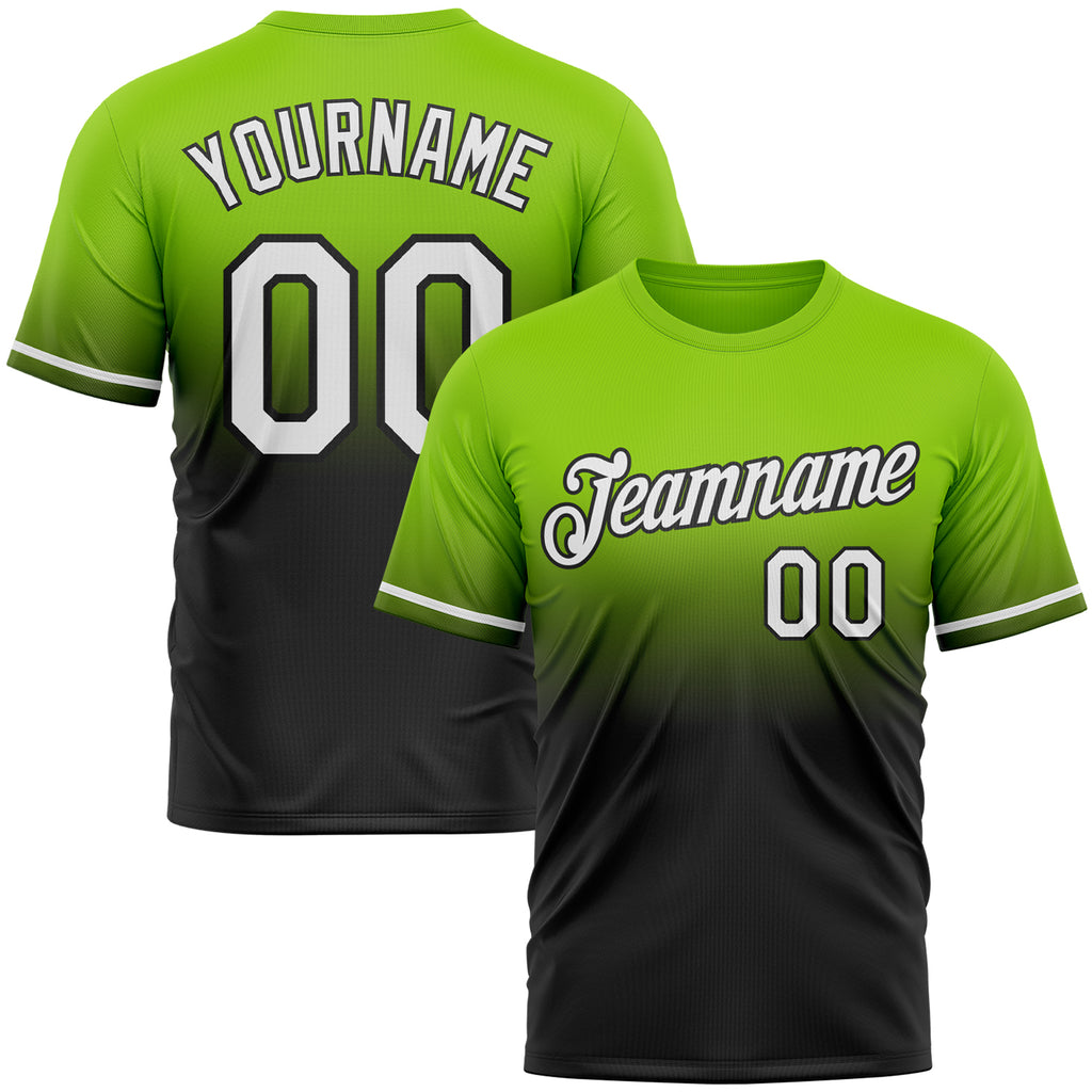 Custom Neon Green White-Black Fade Fashion Performance T-Shirt