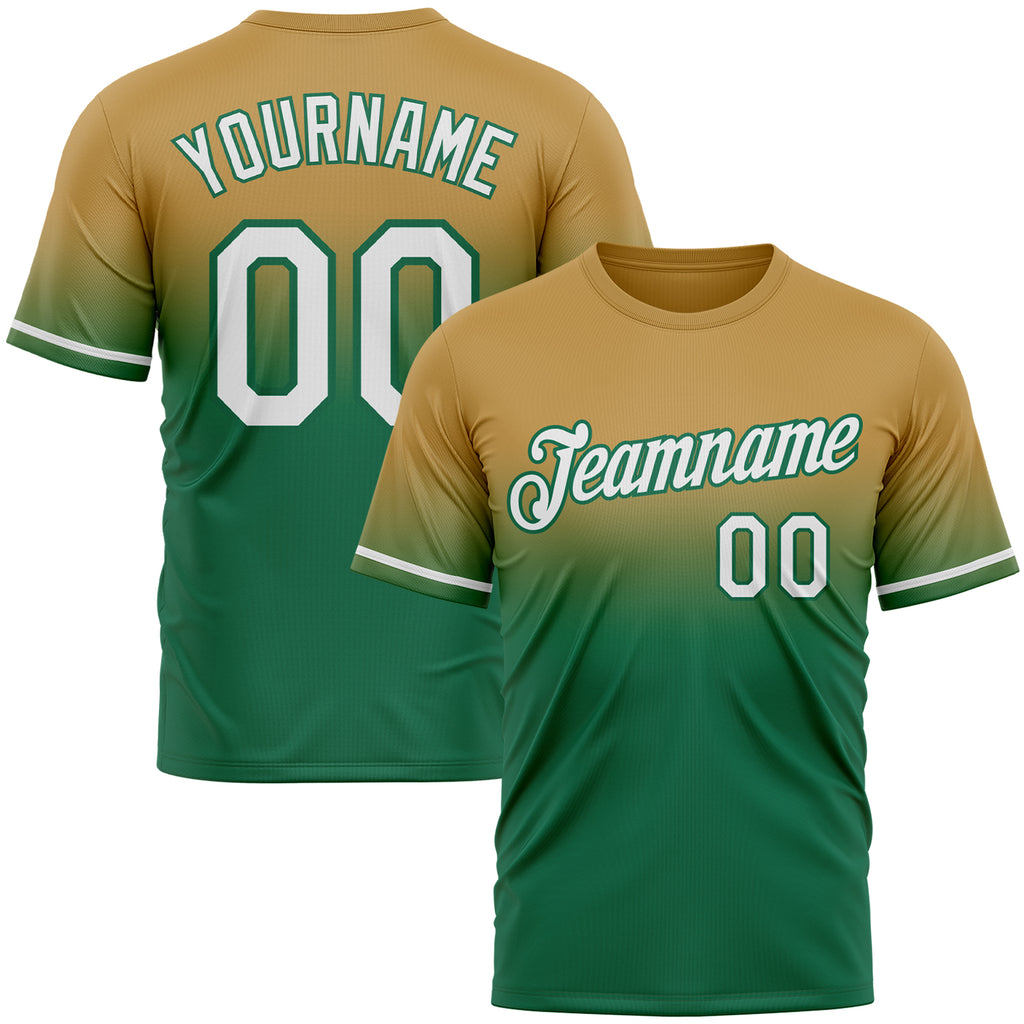 Custom Old Gold White-Kelly Green Fade Fashion Performance T-Shirt