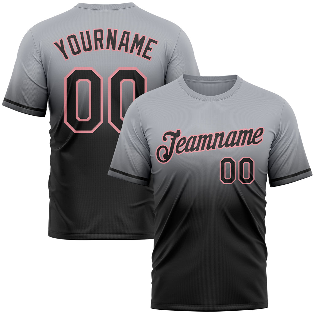 Custom Gray Black-Medium Pink Fade Fashion Performance T-Shirt