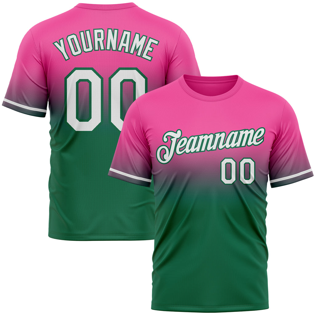 Custom Pink White-Kelly Green Fade Fashion Performance T-Shirt