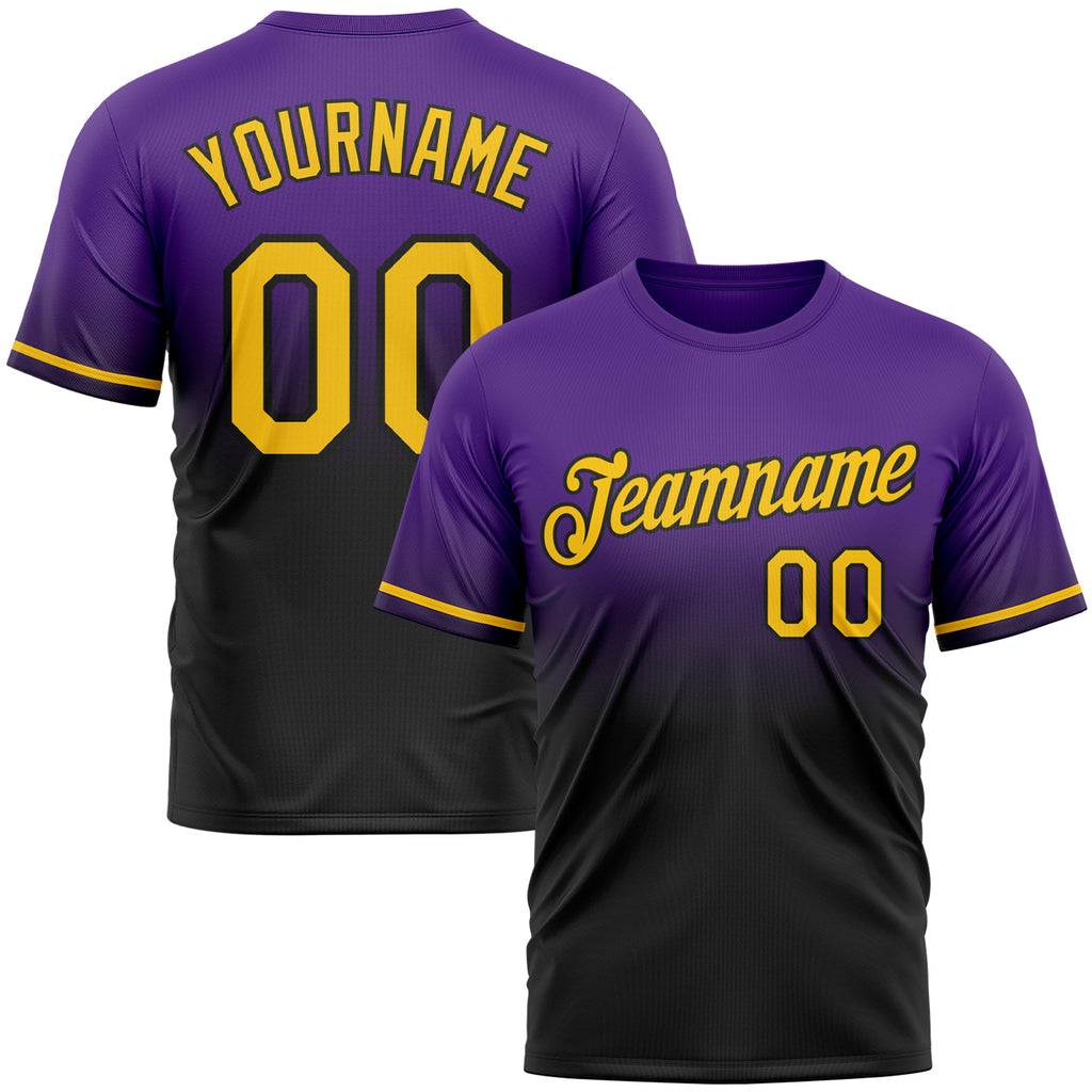 Custom Purple Yellow-Black Fade Fashion Performance T-Shirt