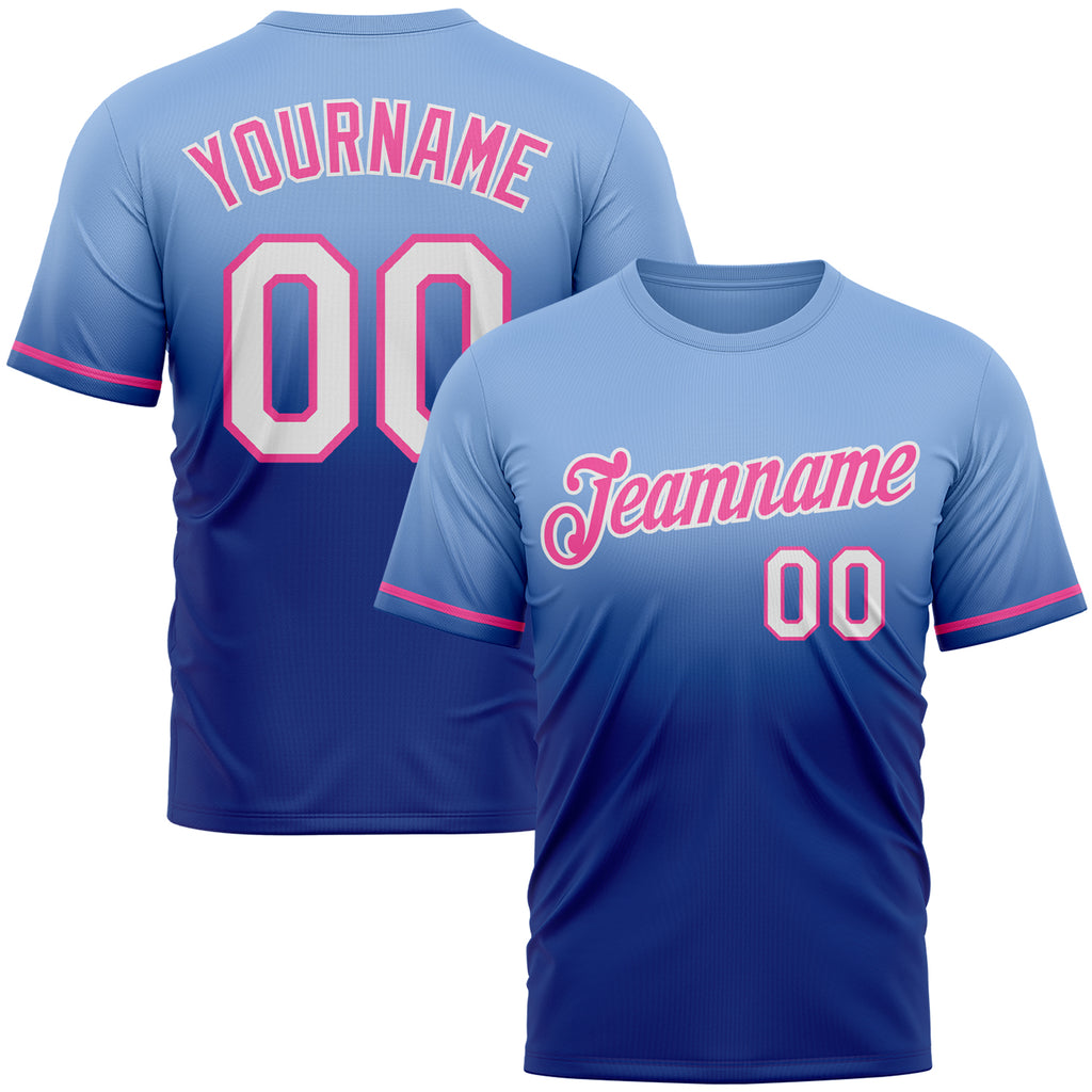 Custom Light Blue Royal-Pink Fade Fashion Performance T-Shirt